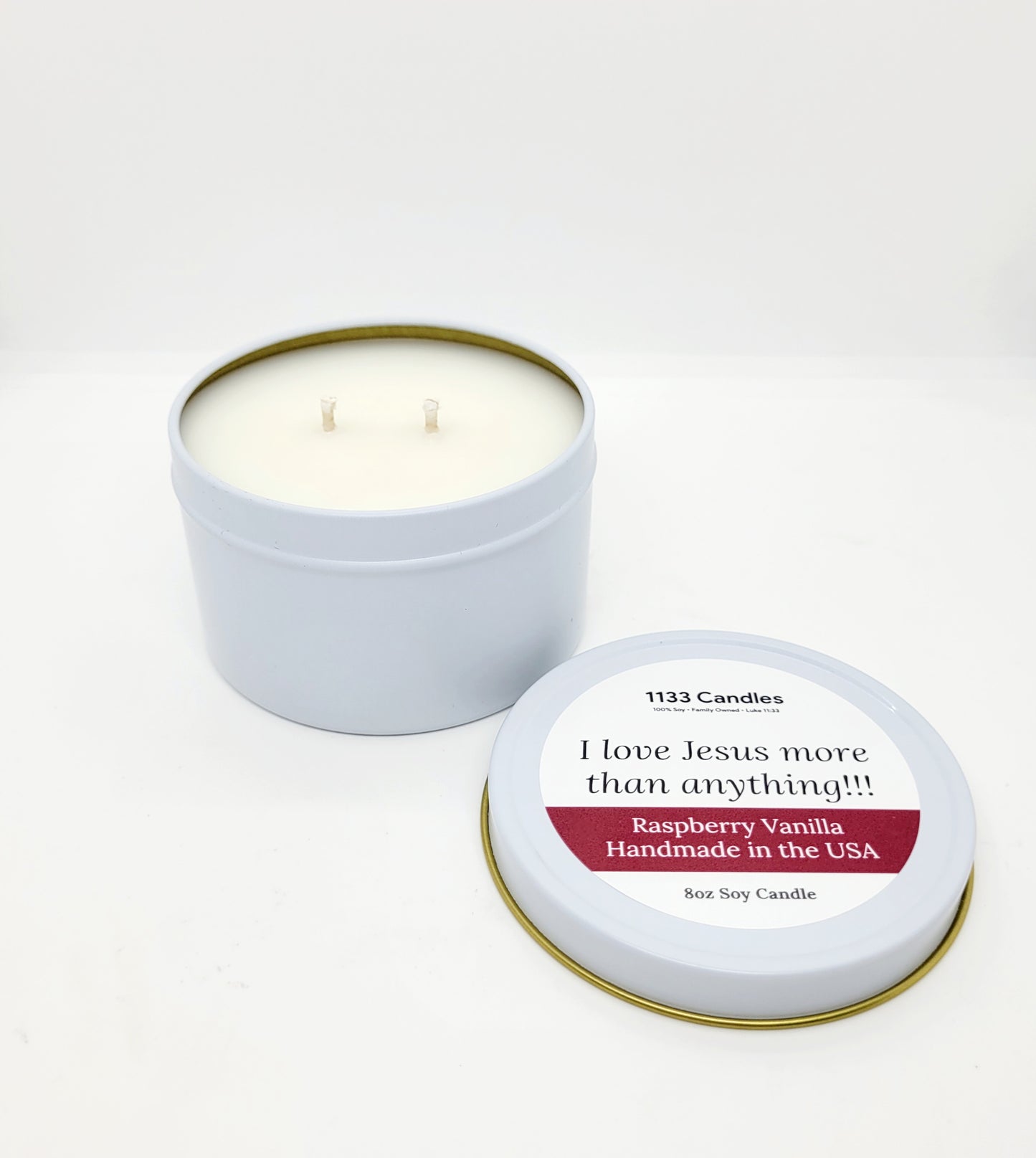 8oz Raspberry Vanilla Soy Candle | Christian Candle | I Love Jesus