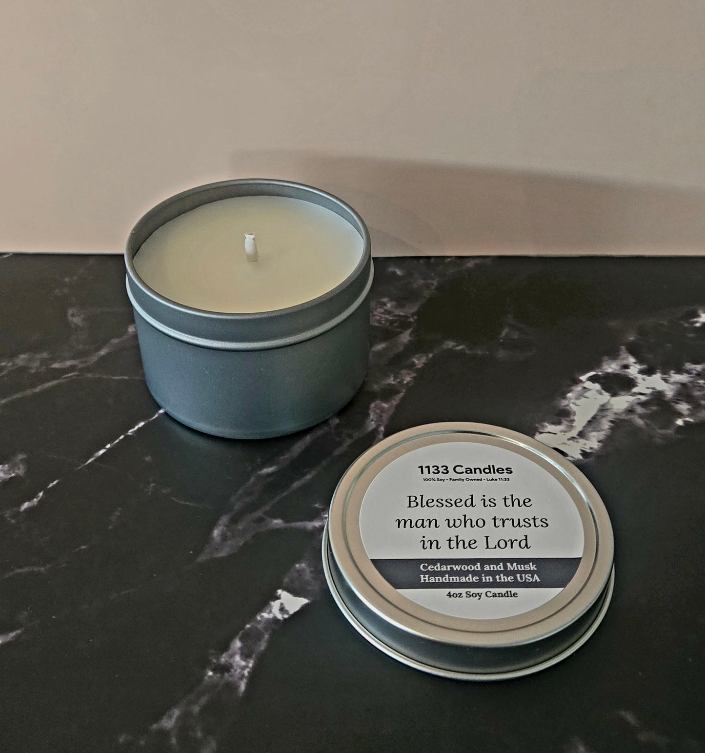 4oz Cedarwood and Musk Candle for men | Bible Verse Candle