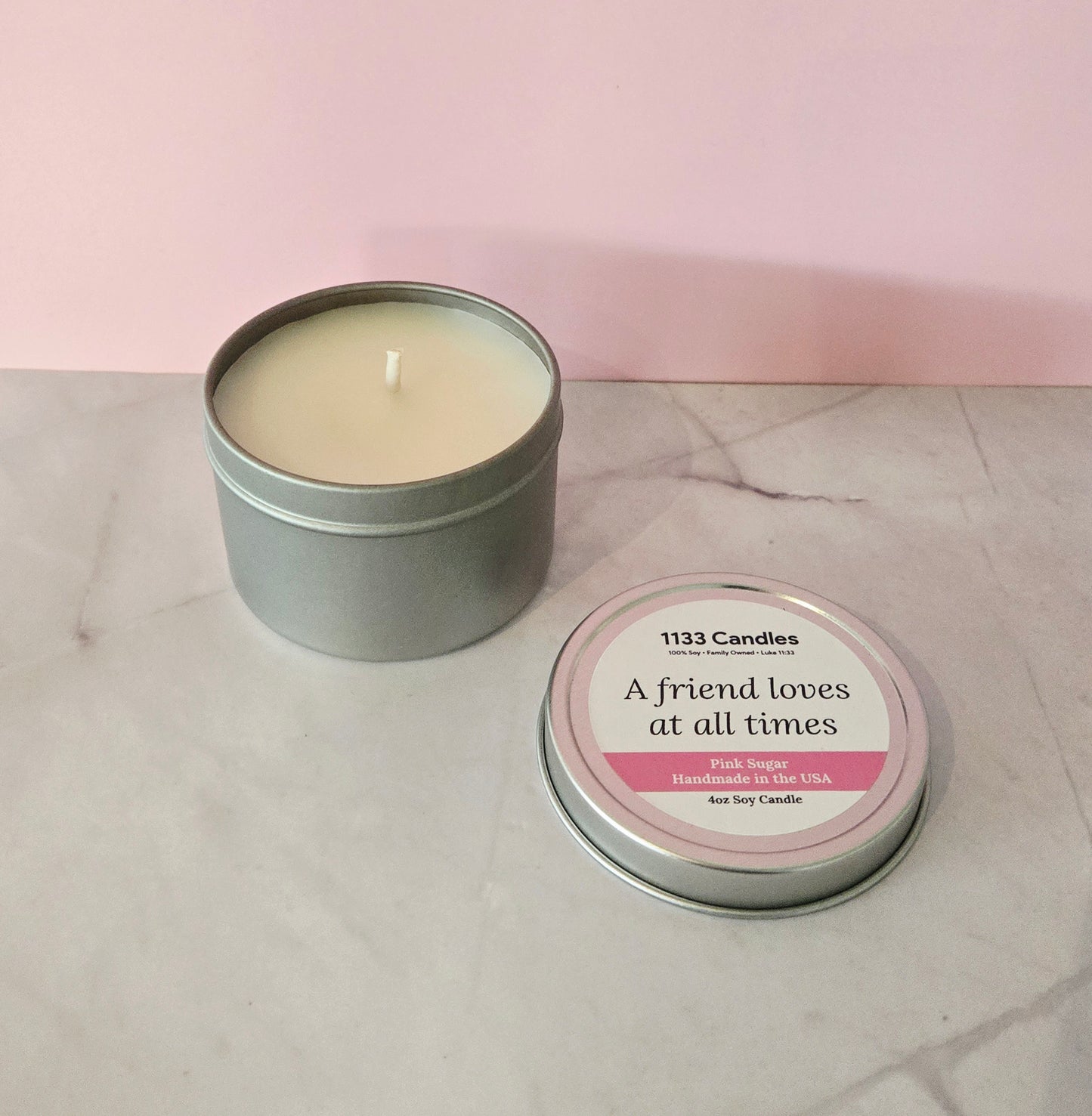 4oz Pink Sugar Soy Candle | Friendship Gift | Christian Candle