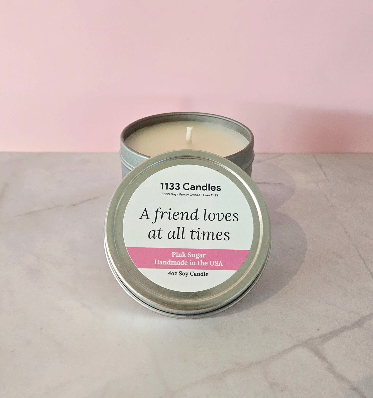 4oz Pink Sugar Soy Candle | Friendship Gift | Christian Candle