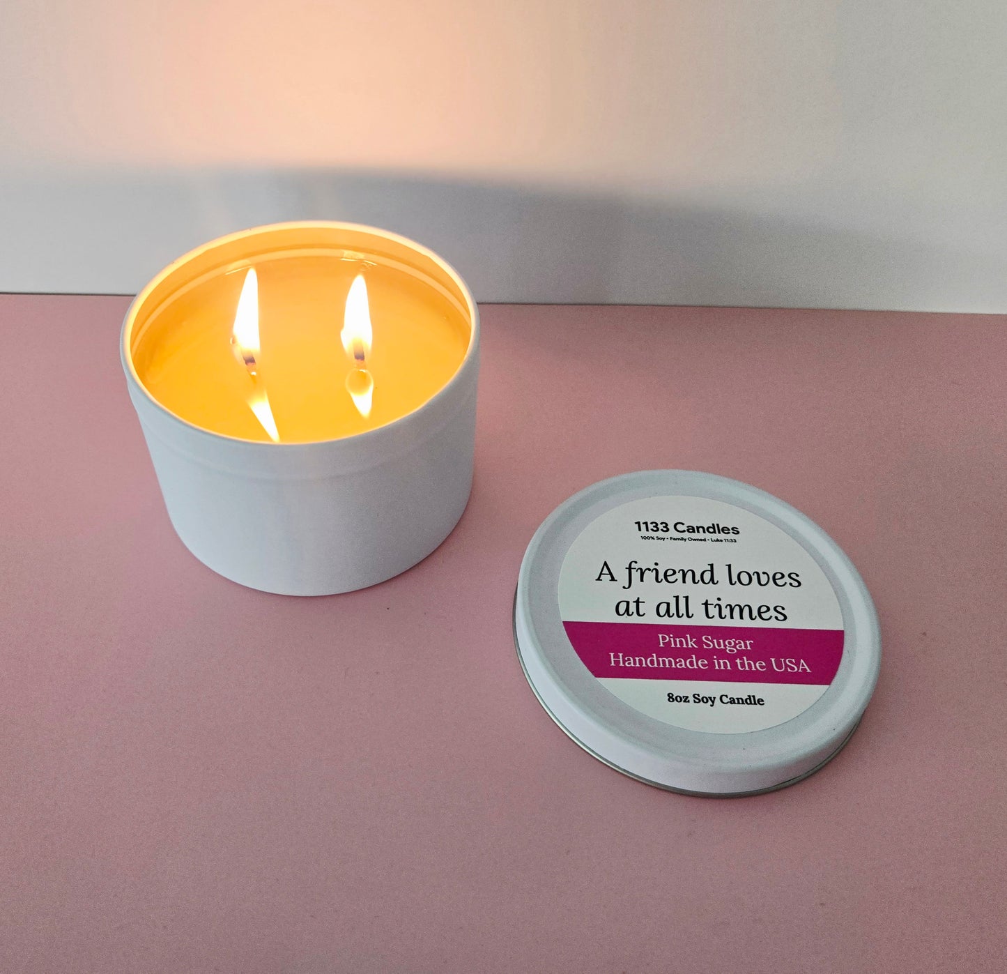 Gift for friend | 8oz Pink Sugar Soy Candle | Christian Gift