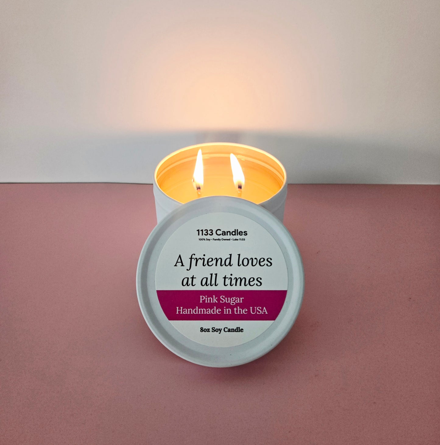 Gift for friend | 8oz Pink Sugar Soy Candle | Christian Gift