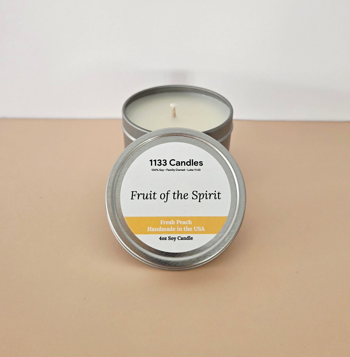 4oz Fresh Peach Soy Candle | Scripture Decor