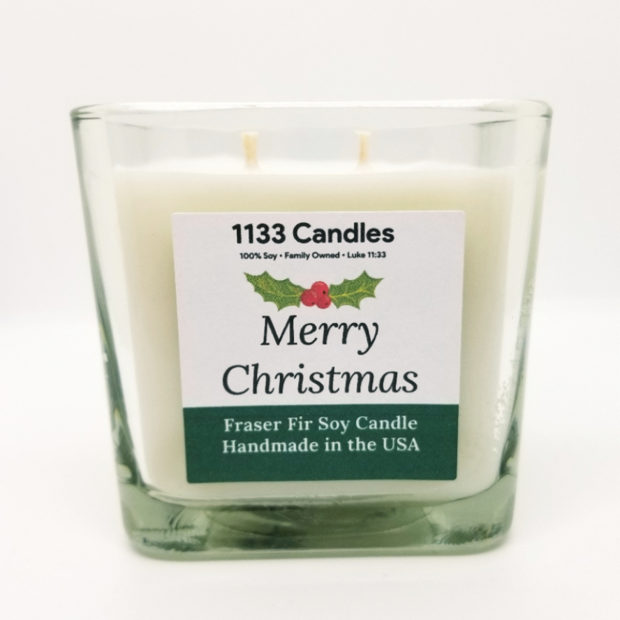 Fraser Fir Merry Christmas Candle | 2-Wick Glass Jar Candle | 12 Oz Soy Candle